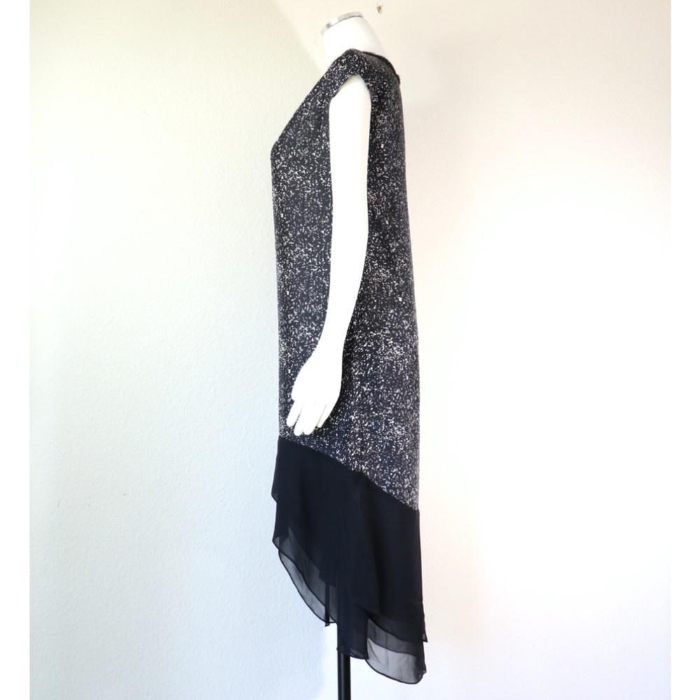 Cap sleeves silk shift dress w/ hi-low chiffon hem - Picture 4 of 12